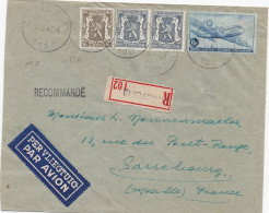 36136# POSTE AERIENNE LETTRE RECOMMANDEE PAR AVION Obl ANTWERPEN 1947 SARREBOURG MOSELLE - Lettres & Documents