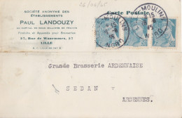 CP "P. Landouzy" Obl. Lille-Moulins Le 26/6/45 Sur 50c Mercure X 3 N° 549 (tarif Du 1/3/45) Pour Sedan - 1938-42 Mercure