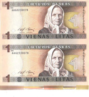 Lithuania:1 Vienas Litas 1994 Double, Serie AAG, AUNC-UNC - Lituania