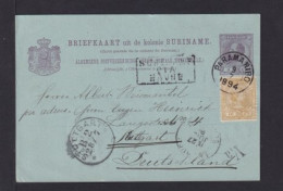 1894 - 5 C. König Ganzsache Mit 10 C. Königin Zufrankiert Ab Paramaribo Nach Stuttgart - Suriname ... - 1975