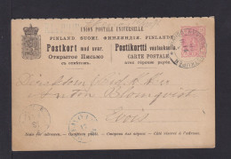 1891 - 10 P. Frage-Ganzsache (P 24F) Mit Bahnpoststempel Hangö-Hyvinge Nach Erois - Covers & Documents