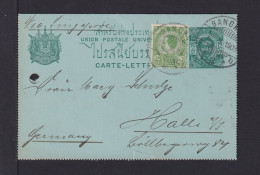 1903 - 12 A. Ganzsache Mit Zufrankatur Ab Bangkok Nach Halle - BEDARF - Thailand