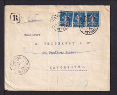 1921 - 2 Pia. Überdruck Auf Einschreibbrief Ab Beyrouth Nach Manchester - Storia Postale