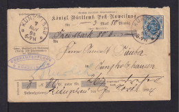 1894 - 20 Pf Postanweisung Ganzsache Ab Künzelsau Nach Jungholzhausen - Postal  Stationery