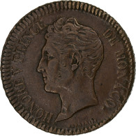 Monaco, Honore V, Decime, 1838, Monaco, Fautée, Bronze, TTB, Gadoury:MC105 - Charles III.