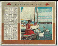Almanach  Calendrier  P.T.T  -  La Poste -  1960 - Le Repas Des Cygnes - Peche Ala Crevette - Tamaño Grande : 1941-60