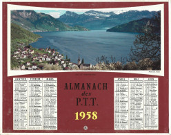 Almanach  Calendrier  P.T.T  -  La Poste -  1958 -  Lac Et Montagne -  Village Dans La Motagne - Grand Format : 1941-60