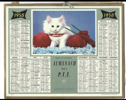 Almanach  Calendrier  P.T.T  -  La Poste -  1958 - Chat - Drole De Tricoteur - Tamaño Grande : 1941-60