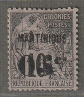 MARTINIQUE - N°10c Obl (1888-91) 05 Sur 10c Noir Sur Lilas . Signé : "point Après C Plus Haut" - Usados