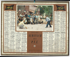 Almanach  Calendrier  P.T.T  -  La Poste -  1958 - Jeux De Boules - Grossformat : 1941-60