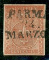 Antichi Stati Italiani - Parma - 1853 - 15 Cent (7) - Stampa Oleosa Molto Inchiostrata In Alto - Ottimi Margini - Usato  - Andere & Zonder Classificatie