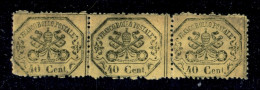 Antichi Stati Italiani - Stato Pontificio - 1868 - 40 Cent (29n/m) - Striscia Orizzontale Di Tre Senza Punto Dopo 40 E C - Other & Unclassified