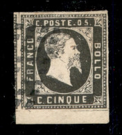 Antichi Stati Italiani - Sardegna - 1851 - 5 Cent Nero Seppia (1f) - Prima Tiratura - Ottimi Margini E Bordo Di Foglio I - Altri & Non Classificati