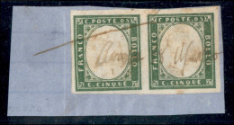 Antichi Stati Italiani - Sardegna - 1861 - 5 Cent (13Ca) - Coppia Orizzontale Usata Su Frammento Con Annullo A Penna (.. - Autres & Non Classés