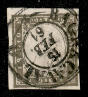 Antichi Stati Italiani - Sardegna - 1861 - 10 Cent Oliva Grigio Verdastro (14Caa) Usato A Bagnacavallo 15.2.61 - Cert. A - Other & Unclassified