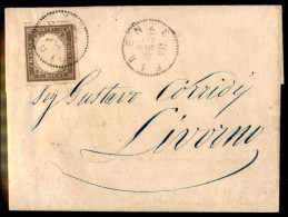 Antichi Stati Italiani - Sardegna - 10 Cent Bruno Grigio Olivastro (14Cg) Su Lettera Da Firenze A Livorno Del 26.4.61 - Otros & Sin Clasificación