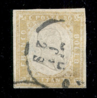 Antichi Stati Italiani - Sardegna - 1859 - 80 Cent Giallo Olivastro Chiaro (17Aa) - Usato - Diena - Autres & Non Classés