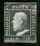 Antichi Stati Italiani - Sicilia - 1859 - 20 Grana Ardesia Violaceo (13d - Pos 96) - Preciso A Sinistra - Gomma Original - Autres & Non Classés