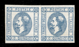 Regno - Vittorio Emanuele II - 1863 - Coppia Orizzontale Del 15 Cent Celeste Chiaro (12) - Leggera Piega Orizzontale - S - Other & Unclassified