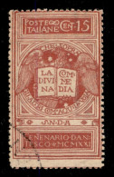 Regno - Vittorio Emanuele III - 1921 - 15 Cent Dante Rosa Brunastro (116B) Usato - Cert. AG - Altri & Non Classificati