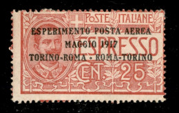 Regno - Posta Aerea - 1917 - 25 Cent Torino Roma (1 - Aerea) Con Dentellature Spostate Nei Due Sensi E Parti Di Diciture - Other & Unclassified
