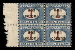 Occupazioni I Guerra Mondiale - Trento E Trieste - 1919 - 1 Corona Su 1 Lira (7) - Quartina Bordo Foglio - Gomma Integra - Other & Unclassified