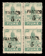 Occupazioni I Guerra Mondiale - Fiume - 1919 - Franco 5 Su 20 Cent (C75) - Quartina - Soprastamp Spostate (oblique In Ba - Other & Unclassified