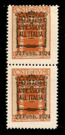 Occupazioni I Guerra Mondiale - Fiume - 1924 - 20 Cent Annessione (217 Varietà) - Coppia Verticale Con Dentellatura Ruot - Other & Unclassified