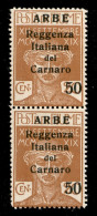 Occupazioni I Guerra Mondiale - Arbe - 1920 - 50 Cent Su 20 (9) - Coppia Verticale - Gomma Integra (600) - Altri & Non Classificati