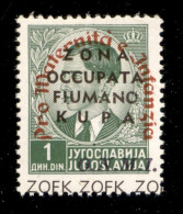 Occupazioni II Guerra Mondiale - Zona Fiumano Kupa - 1942 - Colori Cambiati - 1 Din (40b) Con Diciture In Basso - Gomma  - Altri & Non Classificati