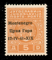 Occupazioni II Guerra Mondiale - Montenegro - 1941 - 5 Din (4aa Varietà Gb) - Soprastampa A Sinistra + Errori 1V E X1X - - Andere & Zonder Classificatie