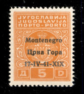 Occupazioni II Guerra Mondiale - Montenegro - 1941 - 5 Din (4ga) - Errore X1x - Gomma Integra - Cert. AG (900) - Other & Unclassified