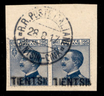 Uffici Postali All'Estero - Tientsin - Coppia Del 25 Cent (9) Con Soprastampa Locale A Mano Annullata Poste Italiane Tie - Otros & Sin Clasificación