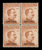 Colonie - Eritrea - 1921 - 20 Cent Michetti (49 - Varietà) In Quartina - Coppia Superiore Con Decalco - Gomma Integra -  - Altri & Non Classificati