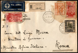 Colonie - Tripolitania - Aerogramma Raccomandato Da Sliten Per Roma 7.2.38 Con Affrancatura Multipla Mista (9 Aerea + Li - Other & Unclassified