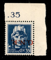 RSI - G.N.R. Verona - 1944 - 35 Cent (476a) Con Soprastampa Capovolta - Angolo Di Foglio Superiore Destro - Gomma Integr - Other & Unclassified