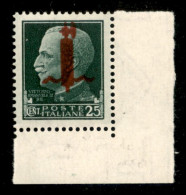 RSI - Provvisori - 1944 - 25 Cent (490) Con Fascio Grosso (posiz. 100) Angolo Di Foglio Inferiore Destro (da Interspazio - Autres & Non Classés