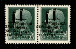 RSI - Provvisori - 1944 - Torino - 25 Cent (491b) - Coppia Orizzontale (pos. 35/36) Con Doppia Soprastampa (una A Cavall - Autres & Non Classés