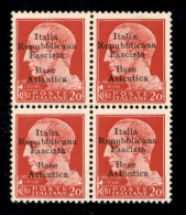 Emissioni Locali - Base Atlantica - 1943 - 20 Cent (8) In Quartina - L Diversa (8g) In Basso A Destra - Gomma Integra - Other & Unclassified