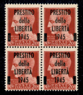 C.L.N. - Lucca - 1945 - Prestito Della Libertà - 20 Cent Imperiale (Unificato 1) In Quartina - Punto Nella B In Basso A  - Other & Unclassified