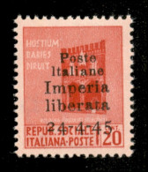 C.L.N. - Imperia - 1945 - Non Emesso - 20 Cent (22 - Varietà) Con Soprastampa In Basso (data Su Repub. Sociale) - Gomma  - Autres & Non Classés