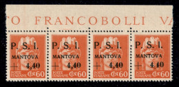 C.L.N. - Mantova - 1945 - 60 Cent + 4,40 Lire (5) - Striscia Orizzontale Di Quattro Bordo Foglio Con Punti Diversi Dopo  - Autres & Non Classés