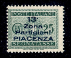 C.L.N. - Piacenza - 1945 - 25 Cent (Errani 22A) Con Soprastampa Azzurra - Gomma Integra - Cert. AG - Altri & Non Classificati