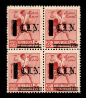 C.L.N. - Torino - 1945 - 75 Cent (Errani 10) - Quartina Con Soprastampe Spostate E Disallineate (fasci Visibili) - Gomma - Andere & Zonder Classificatie