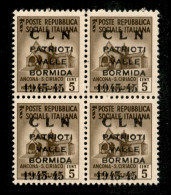 C.L.N. - Valle Bormida - 1945 - Soprastampa Modificata - 5 Cent (1A) In Quartina - Gomma Integra - Cert AG - Altri & Non Classificati