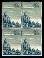 Vaticano - Posta Ordinaria - 1958 - 500 Lire Cupolone (33/I) In Quartina Dentellata 14 (a Pettine) - A.M. Diena - Altri & Non Classificati