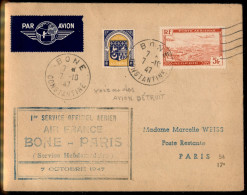 Aerogrammi  - Francia - 1947 (7 Ottobre) - Bone Parigi - Muller 626 Ritorno - Aerogramma Del Volo - Other & Unclassified