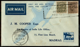 Aerogrammi  - India - 1936 (16 Dicembre) - India Ceylon - Muller 128 - Other & Unclassified