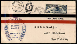 Aerogrammi  - Stati Uniti D'America - 1928 (21 Febbraio) - Lindbergh - Springfield New York - Muller 245 - Aerogramma De - Other & Unclassified