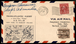 Aerogrammi  - Stati Uniti D'America - 1934 (27 Giugno) - New York Varsavia - Muller 398 - Aerogramma Del Volo Con Firme  - Other & Unclassified